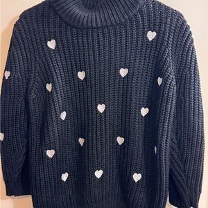 Anthropologie Black Sweater with White Heart Accents